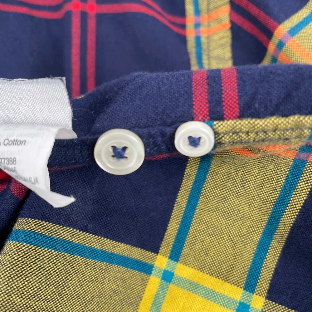 J.Crew Shirt Mens M Navy Yellow Red Plaid‎ Oxford Slim Long Sleeve Button Down